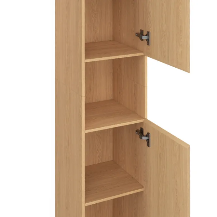 Meuble colonne de salle de bain 170 cm 2 portes 1 niche effet lattes