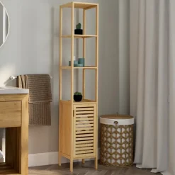 Meuble colonne en bambou pour salle de bain 1 porte