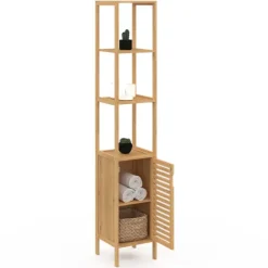 Meuble colonne en bambou pour salle de bain 1 porte