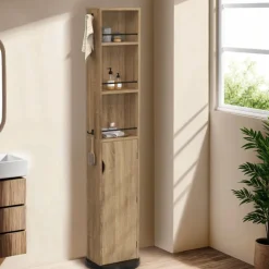 Meuble colonne salle de bain pivotant hêtre et noir