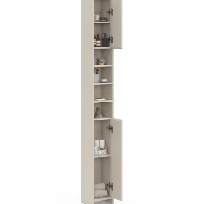 Meuble colonne salle de bain TOMI 2 portes 4 niches beige