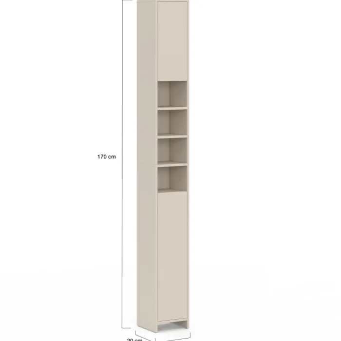 Meuble colonne salle de bain TOMI 2 portes 4 niches beige