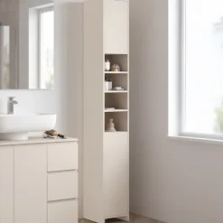 Meuble colonne salle de bain TOMI 2 portes 4 niches beige