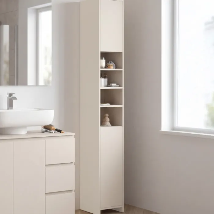 Meuble colonne salle de bain TOMI 2 portes 4 niches beige
