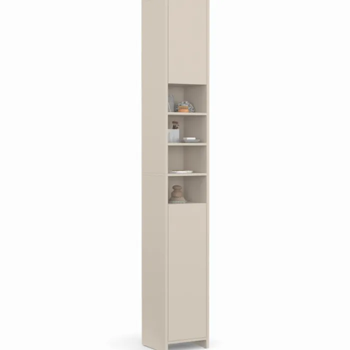 Meuble colonne salle de bain TOMI 2 portes 4 niches beige