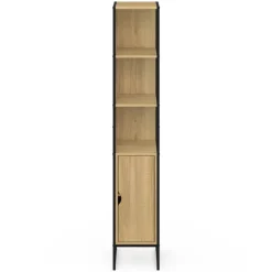 Meuble colonne salle de bain 1 porte avec miroir et étagères