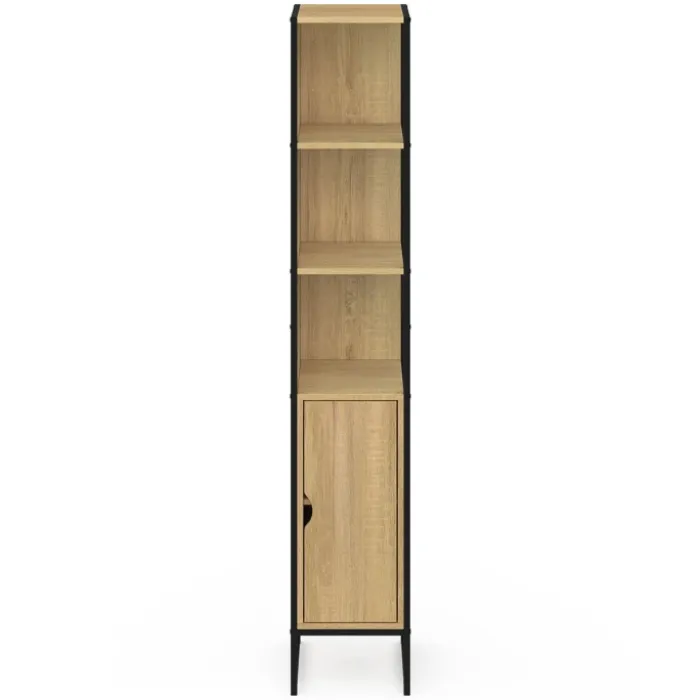 Meuble colonne salle de bain 1 porte avec miroir et étagères