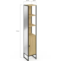 Meuble colonne salle de bain 1 porte avec miroir et étagères