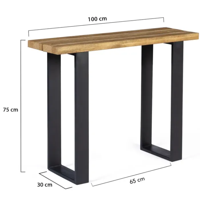 Meuble console bois et métal noir 100 cm