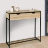 Meuble console industrielle 2 tiroirs bois et métal 90 cm