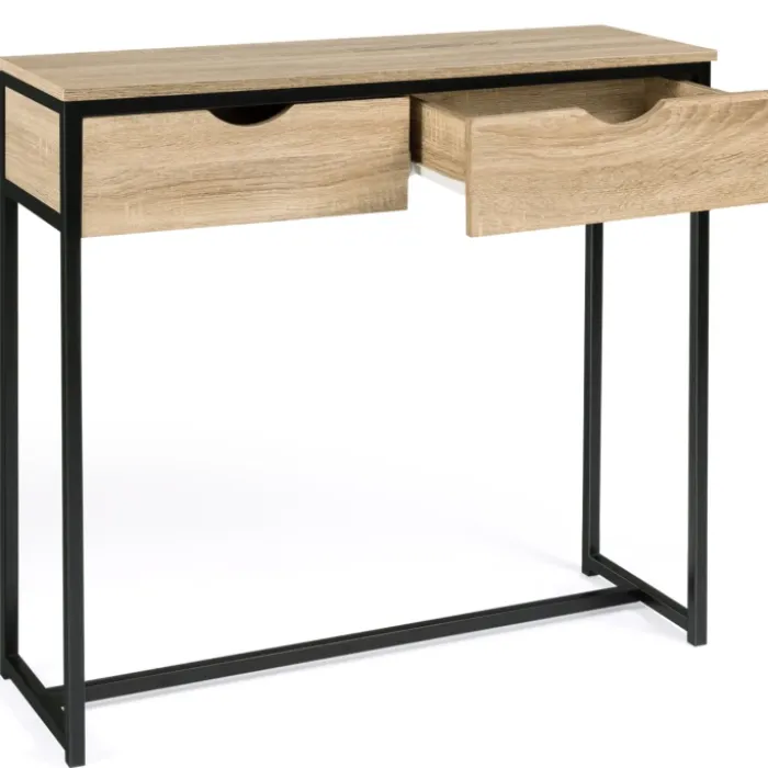 Meuble console industrielle 2 tiroirs bois et métal 90 cm