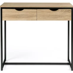 Meuble console industrielle 2 tiroirs bois et métal 90 cm