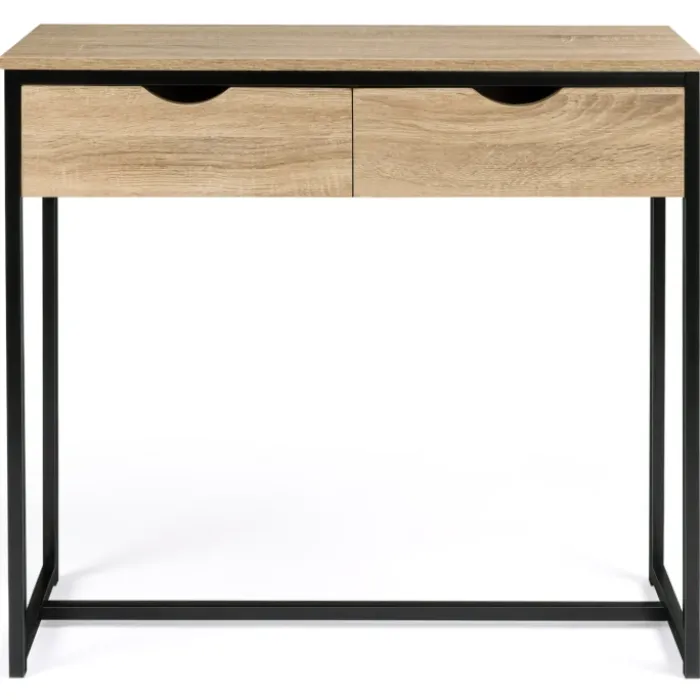 Meuble console industrielle 2 tiroirs bois et métal 90 cm