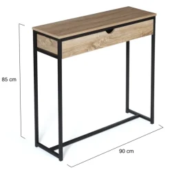 Meuble console industrielle bois et métal 90 cm