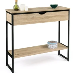 Meuble console industrielle bois et métal 90 cm