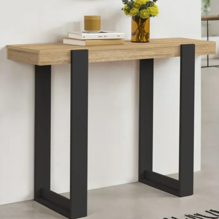 Meuble console noir et bois 100 cm