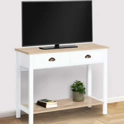 Meuble console vintage bois et blanc 100 cm