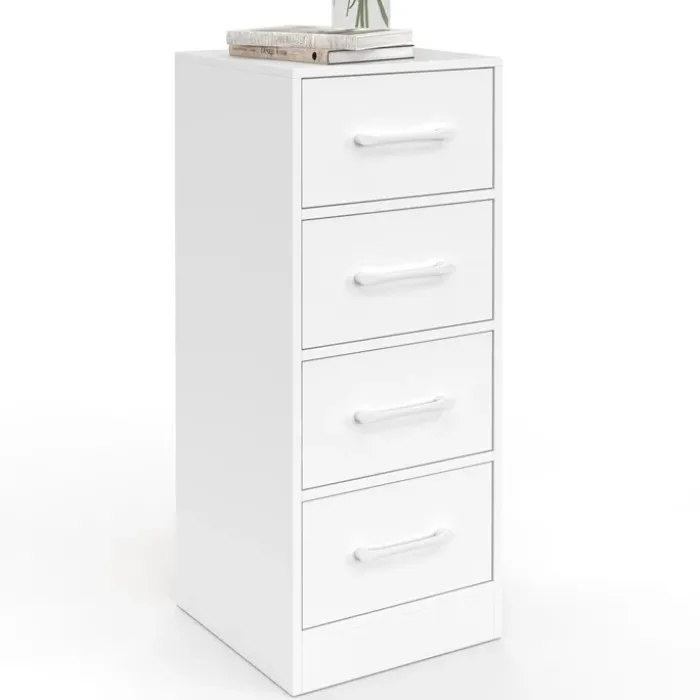 Meuble d'appoint 4 tiroirs 30 cm chiffonnier, meuble de rangement bois blanc