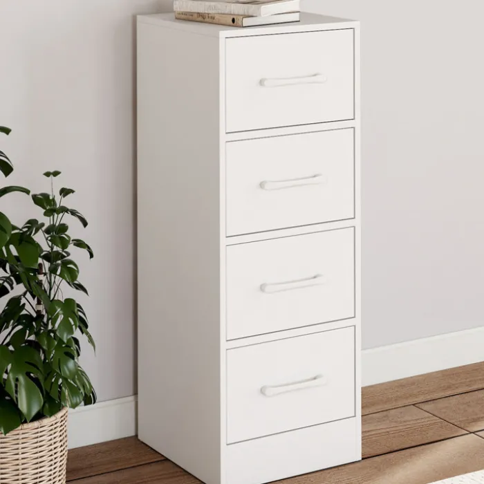 Meuble d'appoint 4 tiroirs 30 cm chiffonnier, meuble de rangement bois blanc