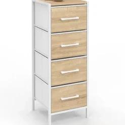 Meuble d'appoint 4 tiroirs 30 cm chiffonnier, meuble de rangement design industriel bois et blanc