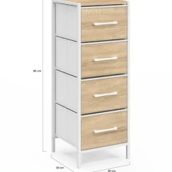 Meuble d'appoint 4 tiroirs 30 cm chiffonnier, meuble de rangement design industriel bois et blanc