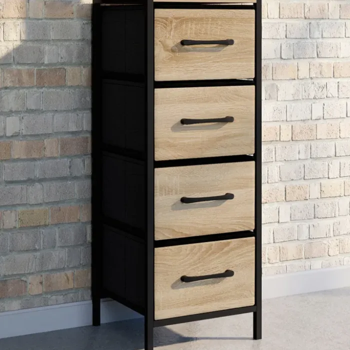 Meuble d'appoint 4 tiroirs 30 cm chiffonnier, meuble de rangement design industriel