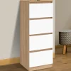 Meuble d'appoint 4 tiroirs 30 cm chiffonnier bois façon hêtre et blanc pour entrée salle de bain