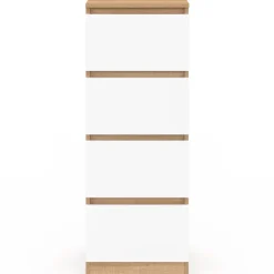 Meuble d'appoint 4 tiroirs 30 cm chiffonnier bois façon hêtre et blanc pour entrée salle de bain