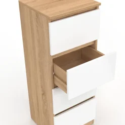 Meuble d'appoint 4 tiroirs 30 cm chiffonnier bois façon hêtre et blanc pour entrée salle de bain