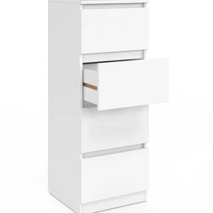 Meuble d’appoint chiffonnier avec 4 tiroirs de 30 cm en bois blanc