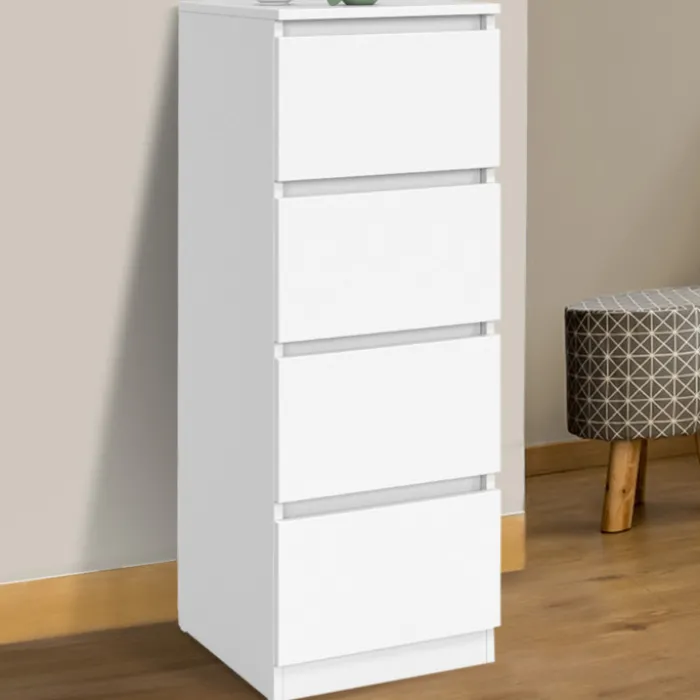 Meuble d’appoint chiffonnier avec 4 tiroirs de 30 cm en bois blanc