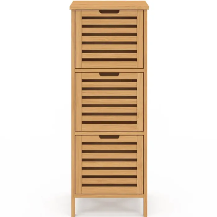 Meuble d'appoint salle de bain bambou 3 portes 30 x 30 x 80 cm