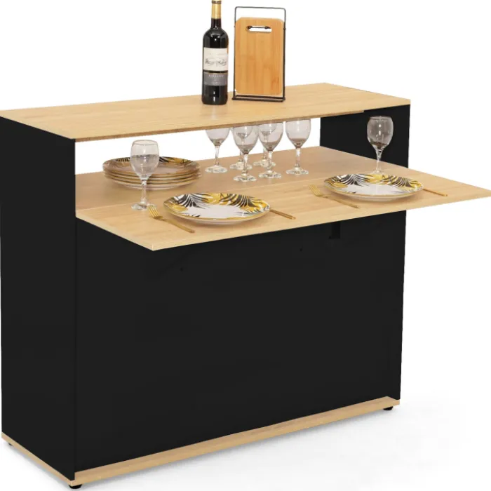 Meuble de bar mange-debout noir et bois
