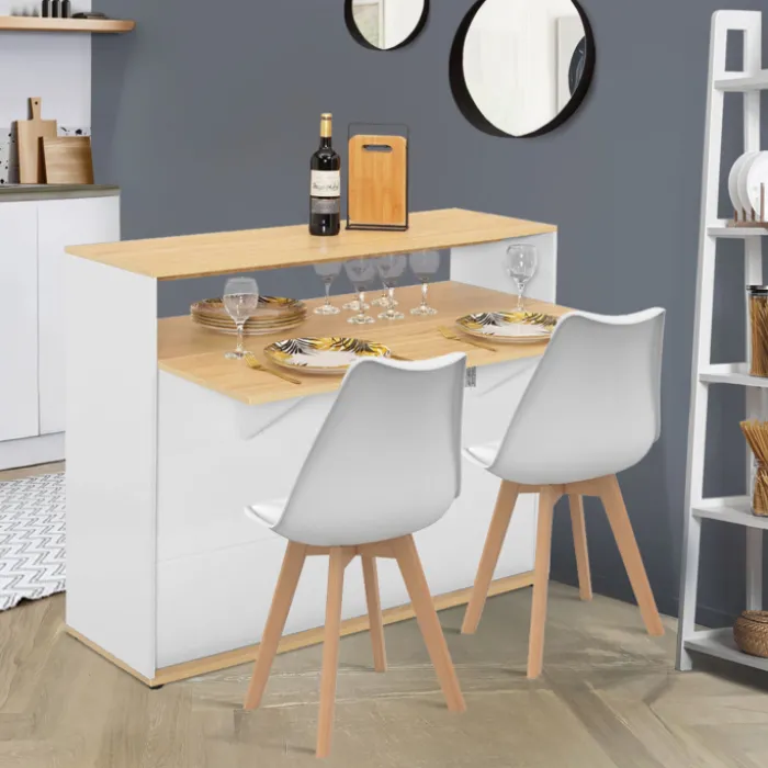 Meuble de bar mange-debout blanc et bois