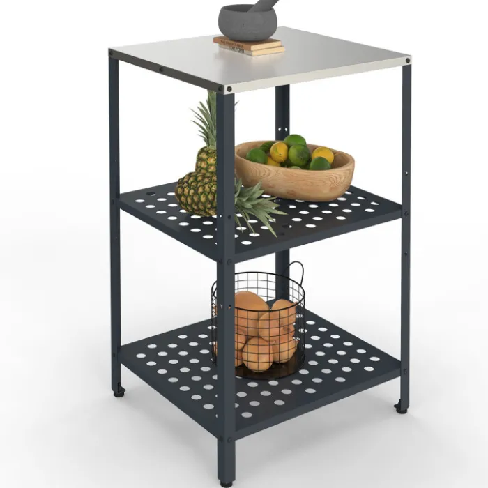 Meuble de cuisine extérieure 2 étagères en acier gris anthracite