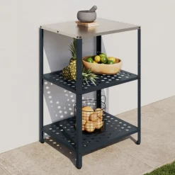 Meuble de cuisine extérieure 2 étagères en acier gris anthracite