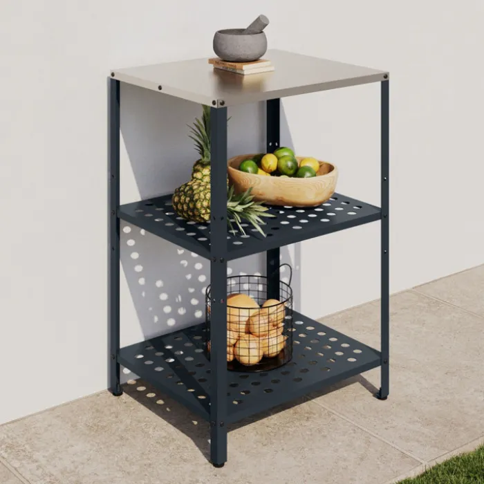 Meuble de cuisine extérieure 2 étagères en acier gris anthracite
