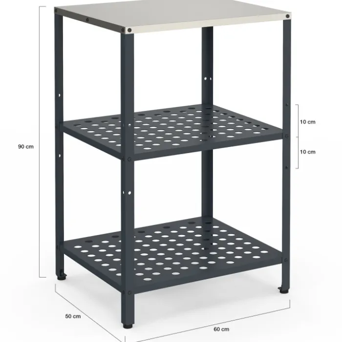 Meuble de cuisine extérieure 2 étagères en acier gris anthracite