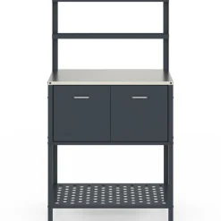 Meuble de cuisine extérieure 2 portes et 2 étagères suspendues en acier gris anthracite