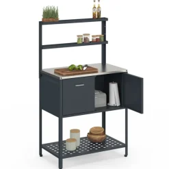 Meuble de cuisine extérieure 2 portes et 2 étagères suspendues en acier gris anthracite