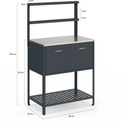 Meuble de cuisine extérieure 2 portes et 2 étagères suspendues en acier gris anthracite