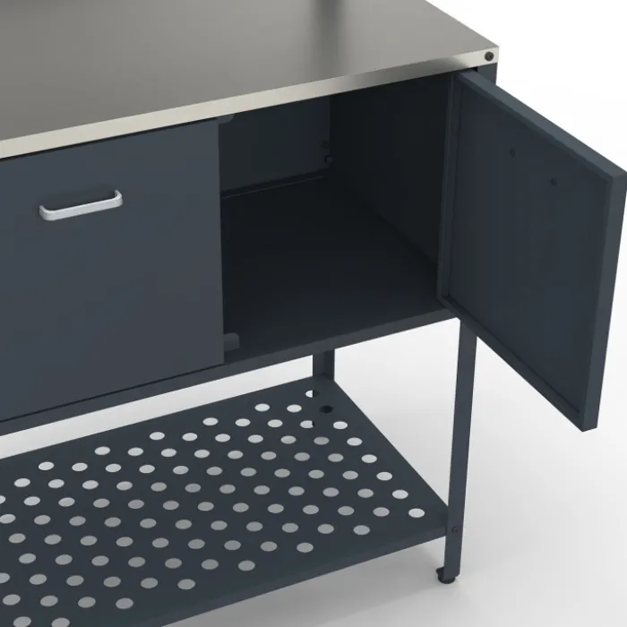 Meuble de cuisine extérieure 2 portes et 2 étagères suspendues en acier gris anthracite