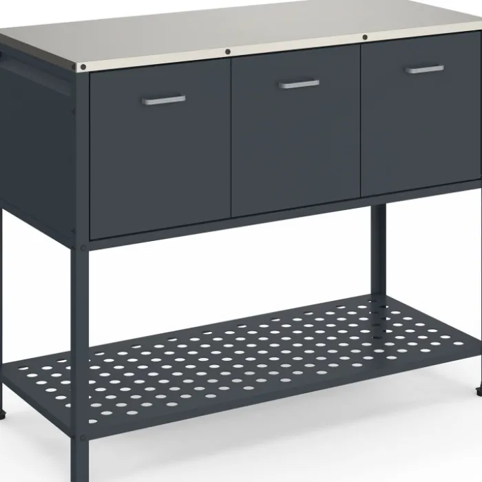 Meuble de cuisine extérieure 3 portes avec 1 étagère en acier gris anthracite