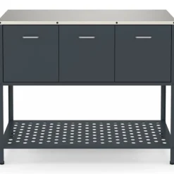 Meuble de cuisine extérieure 3 portes avec 1 étagère en acier gris anthracite
