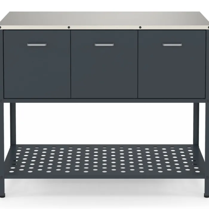 Meuble de cuisine extérieure 3 portes avec 1 étagère en acier gris anthracite