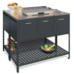 Meuble de cuisine extérieure 3 portes avec 1 étagère en acier gris anthracite