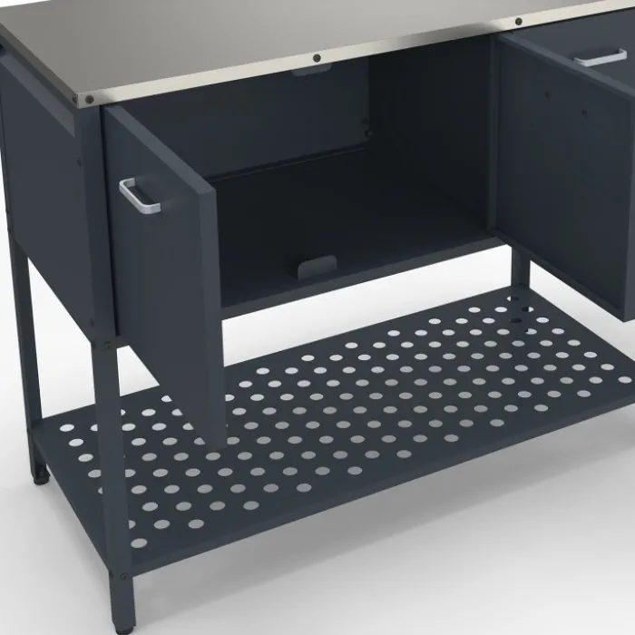 Meuble de cuisine extérieure 3 portes avec 1 étagère en acier gris anthracite
