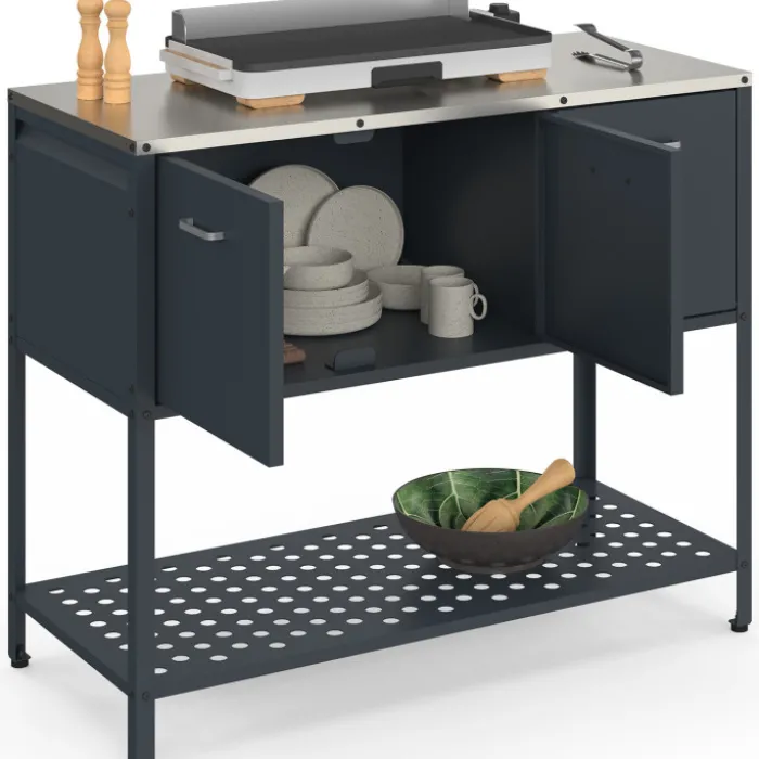 Meuble de cuisine extérieure 3 portes avec 1 étagère en acier gris anthracite