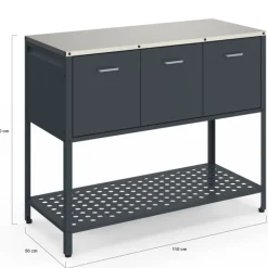 Meuble de cuisine extérieure 3 portes avec 1 étagère en acier gris anthracite