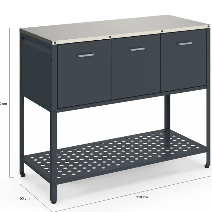 Meuble de cuisine extérieure 3 portes avec 1 étagère en acier gris anthracite